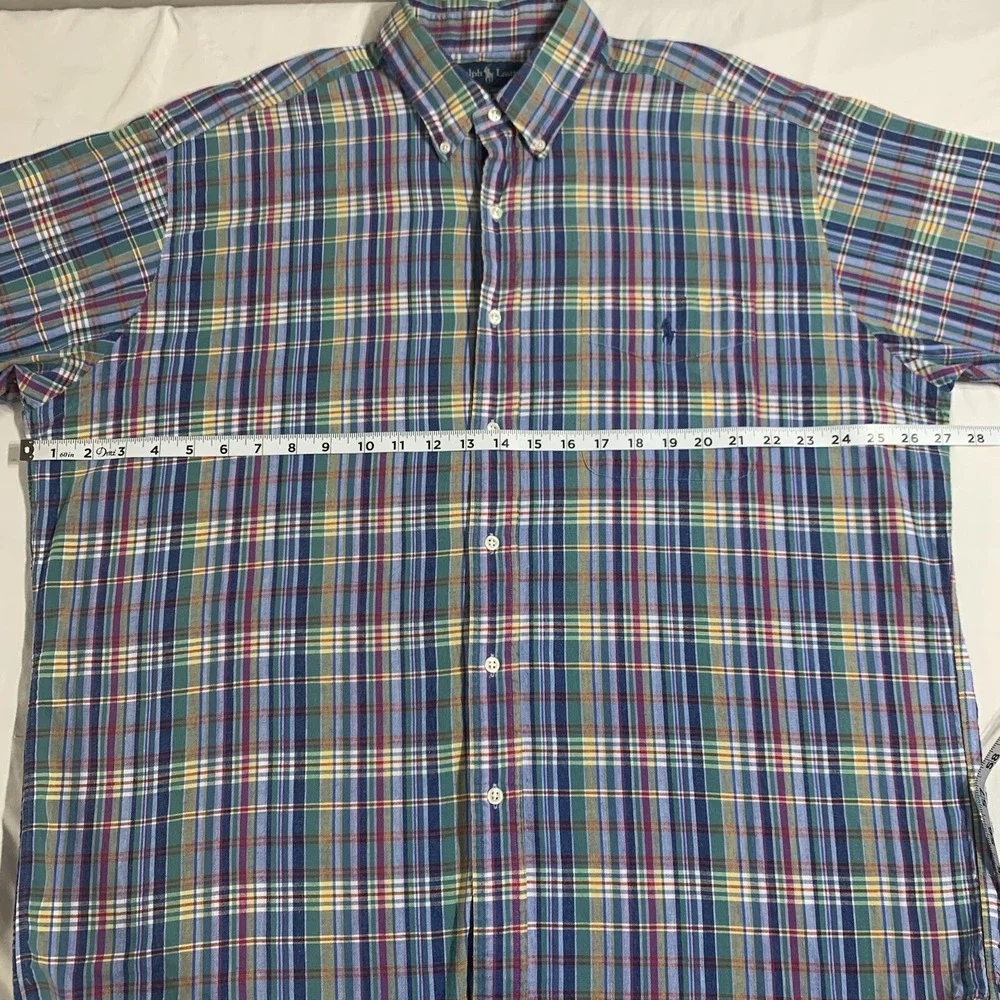 Polo Ralph Lauren‎ SS Shirt Mens XL Plaid Button Up Multi Colorful Blake 90s VTG